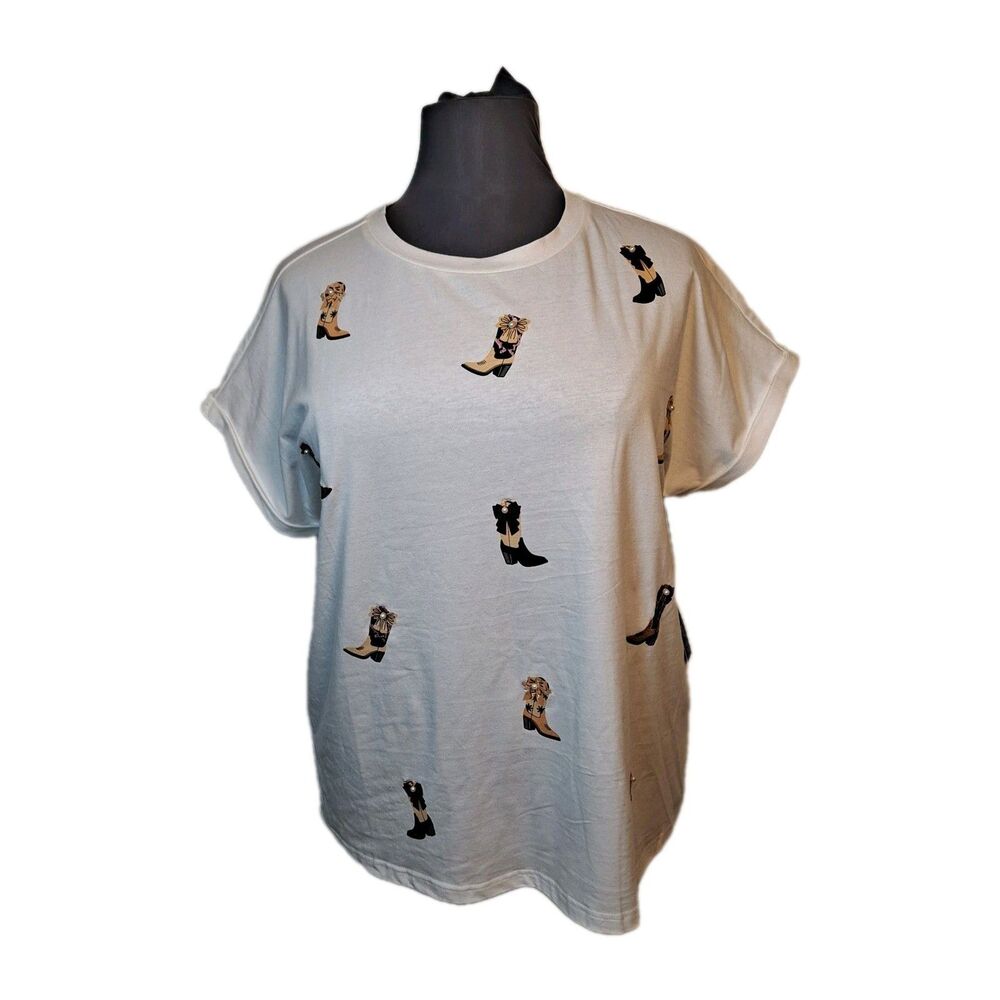 On 12th Women's T-Shirt Size 2X White Cowgirl Boots Western